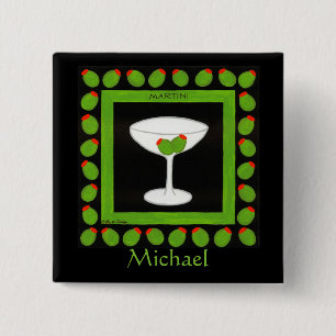 Olive Martini Retro Drink Name Badge Custom Vierkante Button 5,1 Cm