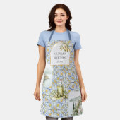 Olive Mediterraan Geel Blauw Tegel Patroon Schort (Gedragen)