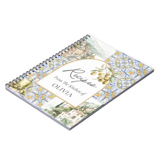 Olive Mediterrane Tegel Patroon Koken Recept Notitieboek (Linkerzijde)