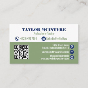 Olive & Navy Blue Professionele Pictogrammen QR-co Visitekaartje