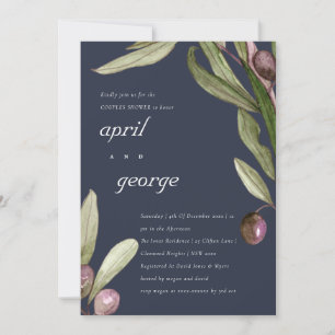OLIVE NAVY RUSTIC FOLIAGE COUPLES SHOWER INVITE BEDANKKAART