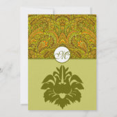 Olive Paisley Damask Wedding Invitations Kaart (Achterkant)
