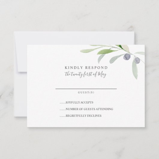 Olive peint et branche feuille Mariage RSVP (Devant)