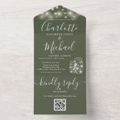 Olive QR Code Mason Jars String Licht Bruiloft All In One Uitnodiging (Binnen)