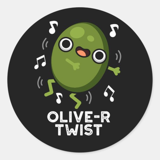 Olive-r Twist Funny Fruit Olive Pun Dark BG Ronde Sticker (Voorkant)