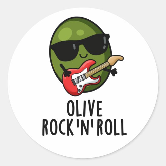 Olive Rock En Roll Grappige Rocker Olive Pun Ronde Sticker (Voorkant)