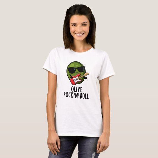 Olive Rock En Roll Grappige Rocker Olive Pun T-shirt (Voorkant volledig)