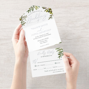 Olive Rustic Wedding All In One Uitnodiging
