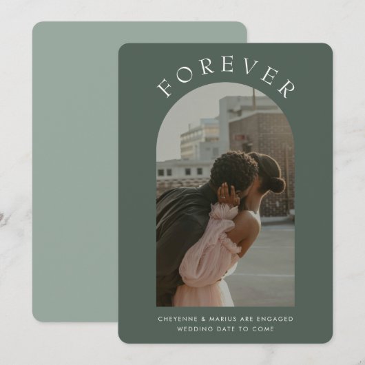 Olive Sage Green Arch Modern Photo Verloving Save The Date (Voorkant / Achterkant)