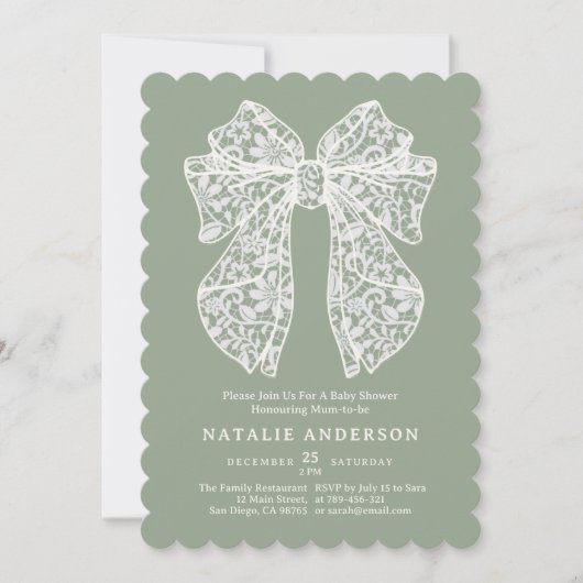 Olive Sage Green Floral Lace Coquette Baby shower Kaart (Voorkant)