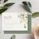 Olive Sage Green Ivoor Bloemen Botanische bruiloft RSVP Kaartje