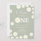 Olive Sage Retro Daisy Bloemen 1e Verjaardagsfeest Kaart (Voorkant)