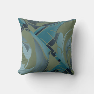 Olive Seafoam Grijs Diagonaal Floral Design Kussen