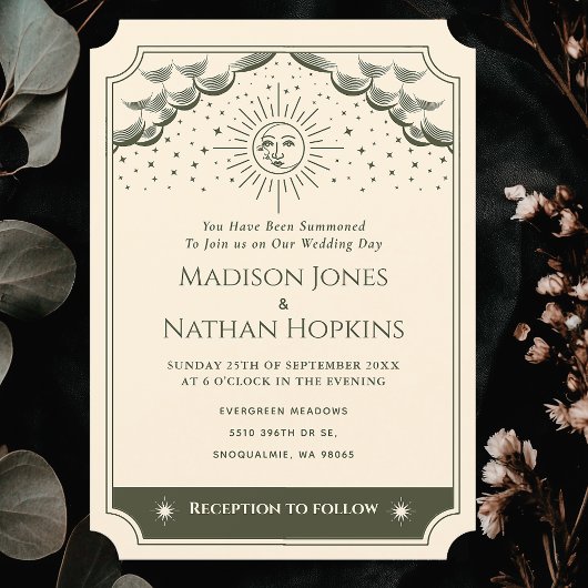 Olive Sun & Moon Tarot Faire-part de mariage gothi