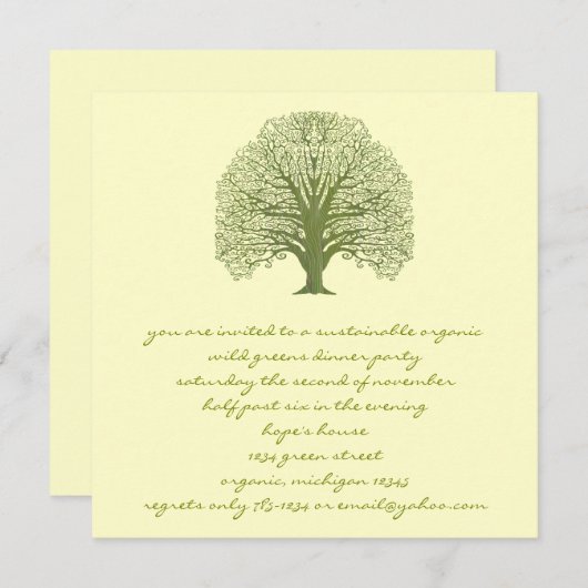Olive Swirl Tree Invitation Kaart (Voorkant / Achterkant)