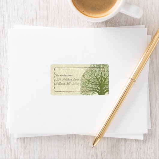 Olive Swirl Whimsical Tree Return Address Labels (Insitu)