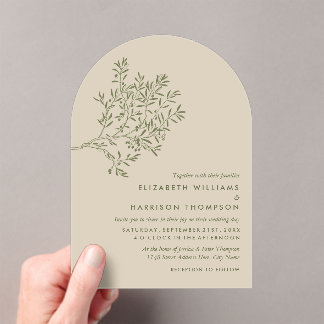Olive Tree Branch, Rustic & Minimalistic Wedding Acryl Uitnodigingen