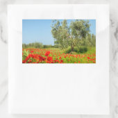 Olive tree dans le champ de pavot autocollant rect (Sac)