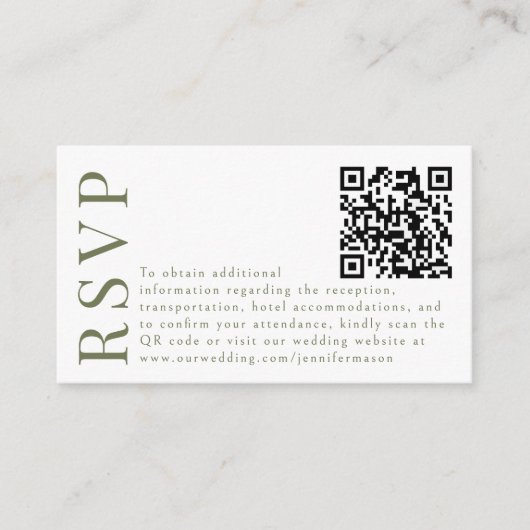 Olive tree Greenery mariage RSVP QR cartes de code (Devant)