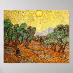 Olive Trees Yellow Sky & Sun Van Gogh Fine Art Poster