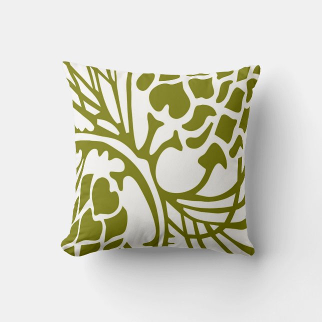 Olive verte et coussin abstrait floral blanc (Recto)
