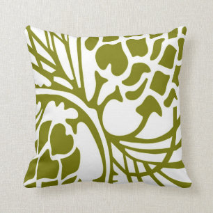 Olive verte et coussin abstrait floral blanc