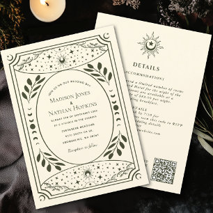 Olive Vintage Tarot Mariage gothique QR Invitation