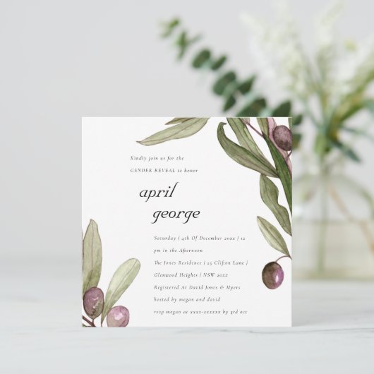 OLIVE WATERCOLOR FOLIAGE HOMME INVITATION (Debout devant)