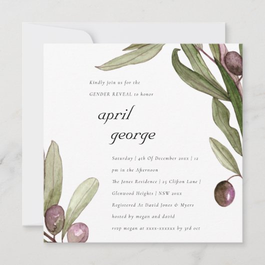 OLIVE WATERCOLOR FOLIAGE HOMME INVITATION (Devant)