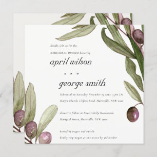OLIVE WATERVERF FOLIAGE REHEARSAL DINNER INVITE BEDANKKAART