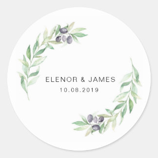 Olive Waterverf Wedding Invitation Sticker