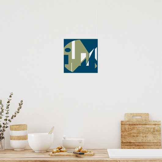 Olive White op Turquoise Abstract Art Fish Design Poster (Keuken)