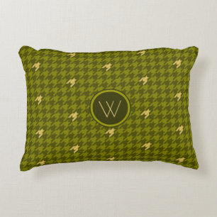 Olive with Gold Accent Houndstooth Coussin