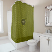 Olive with Gold Accent Houndstooth Douche rideau (En situation)