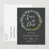 Olive Wreath Chalkboard Save the Date Sjabloon Briefkaart (Voorkant / Achterkant)