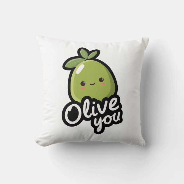 Olive You – Cute Kawaii Olive Pun Design Kussen (Voorkant)