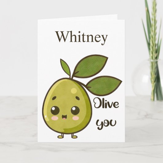 Olive You Cute Olive Valentines Carte Jour (Devant)