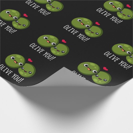 Olive You Funny Love Pun Dark BG Cadeaupapier (Hoek)