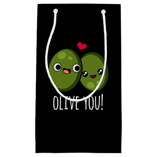 Olive You Funny Olive Pun Dark BG Klein Cadeauzakje (Voorkant)