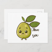 "Olive You" Kawaii Olive Briefkaart (Voorkant / Achterkant)