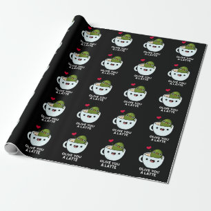 Olive You Latte Funny Food Pun Dark BG Cadeaupapier