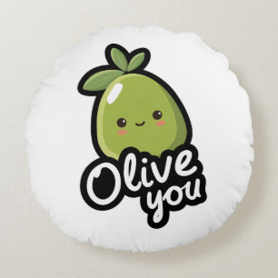 Olive You – Schattig Kawaii Olijf Puns Ontwerp Rond Kussen