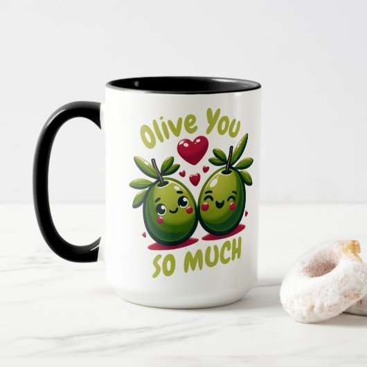 Olive you so much custom Valentijns's cadeau Mok (Met donut)