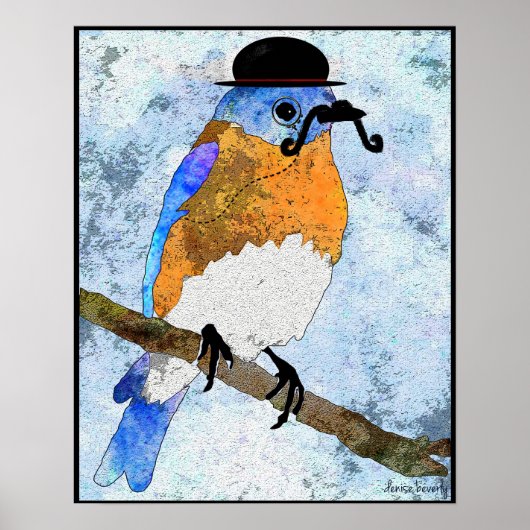 Oliver Bluebird met snor, bowler Poster (Voorkant)
