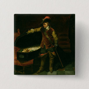 Oliver Cromwell met de Coffin van Charles I Vierkante Button 5,1 Cm
