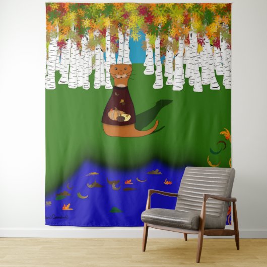 Oliver The Otter bij de rivier de Wolf Lake in het Wandkleed (In situ)