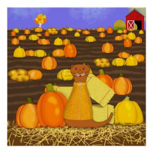 Oliver The Otter kiest een pompoen Perfect Poster