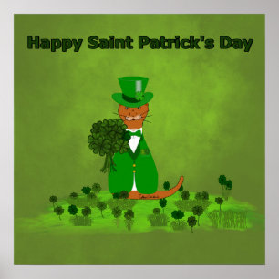 Oliver The Otter Picking Shamrocks - Saint Patrick Poster