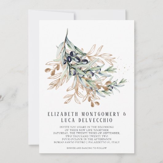 Oliveraie élégante | Invitation botanique boho (Devant)