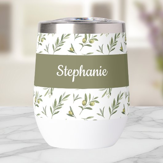 Olives Vert Sauge Monogramme Aquarelle Nom